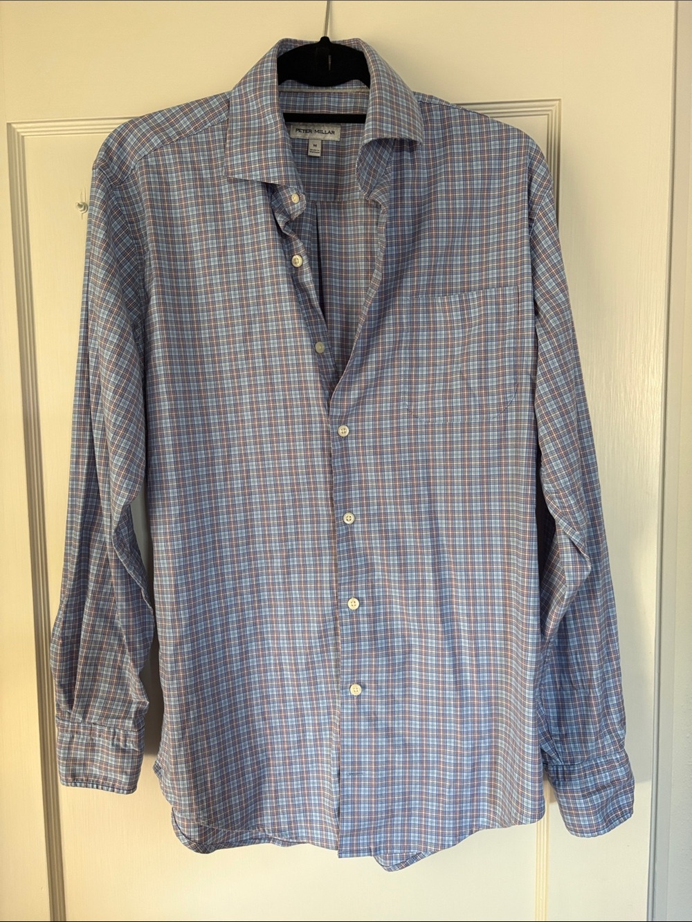 Peter Millar Blue Plaid Long-Sleeve Dress Shirt